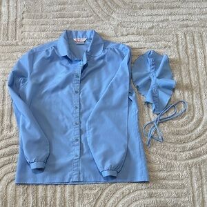 Vintage Elegant Blue Ruffle Blouse With Detachable Ruffle.